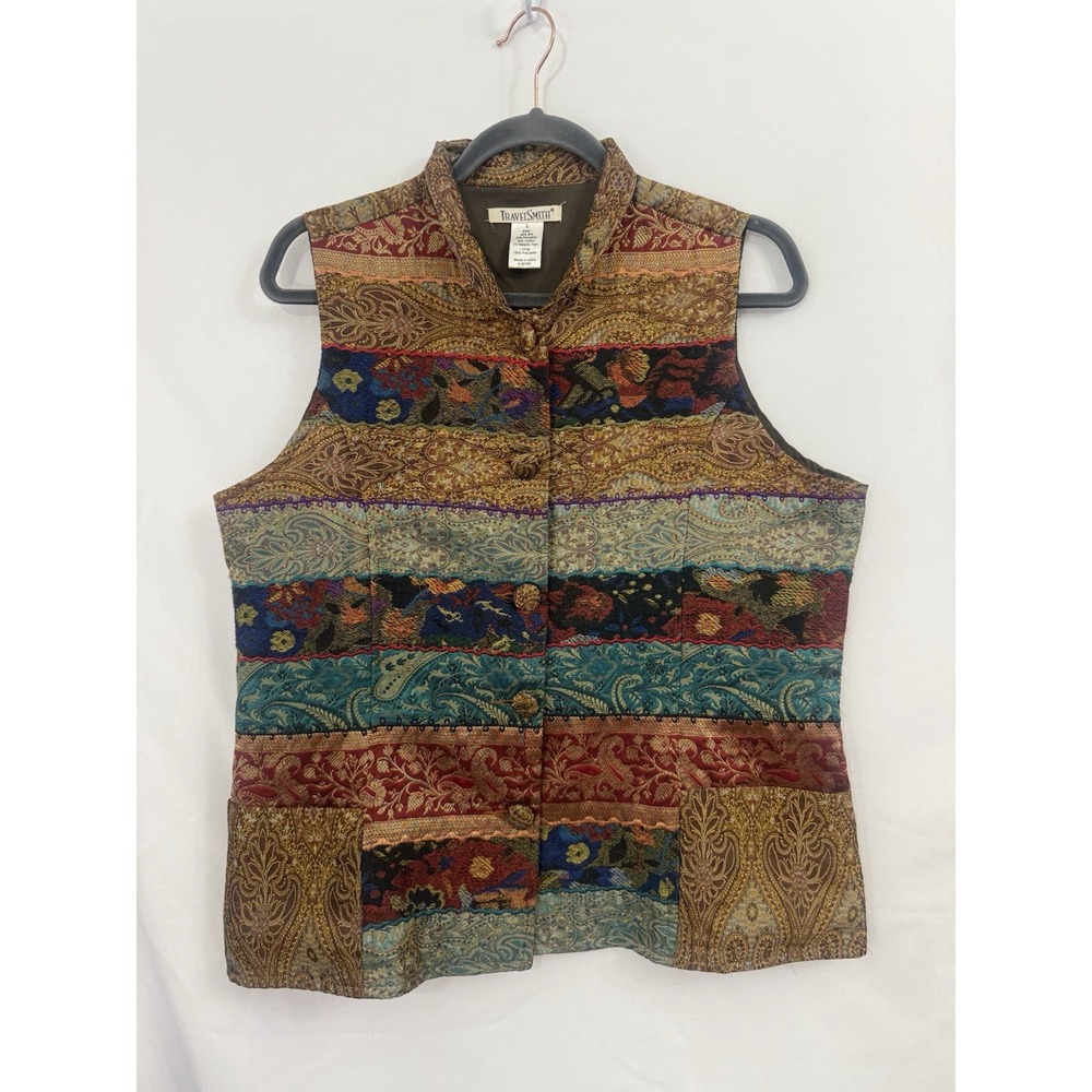 VTG Travel Smith Art-Wear Silk Persian Patchwork Tapestry Vest Womens Size L